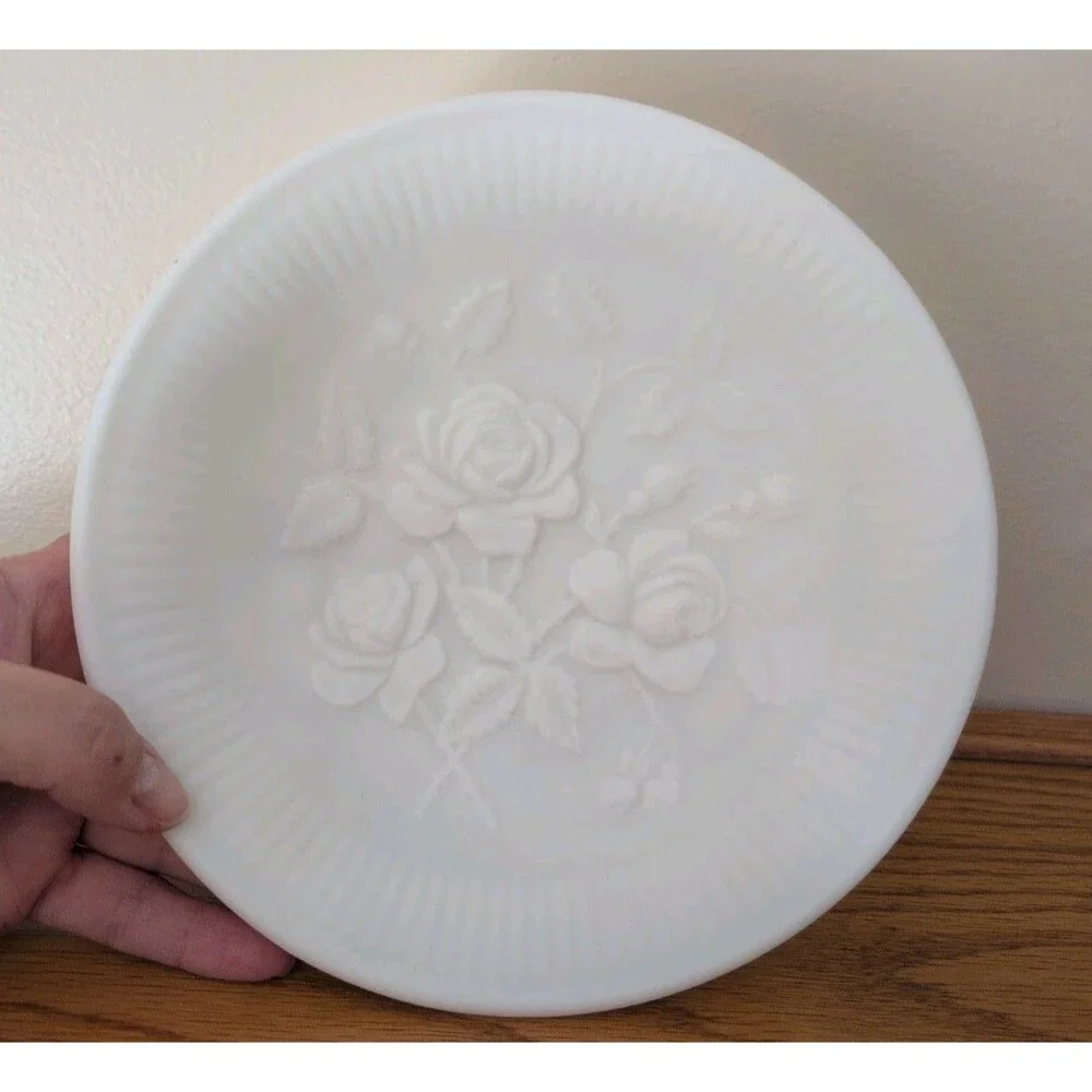 Imperial Frosted White Milk Glass Footed Bowl Rose Pattern Cottage Core